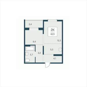 1-к квартира, вторичка, 43м2, 15/17 этаж