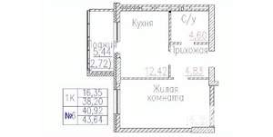 1-к квартира, строящийся дом, 44м2, 3/24 этаж
