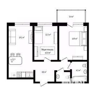 3-к квартира, вторичка, 62м2, 7/9 этаж