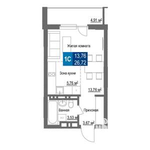 Студия квартира, строящийся дом, 27м2, 4/25 этаж