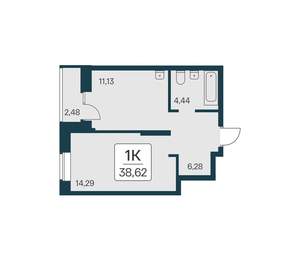 1-к квартира, вторичка, 39м2, 1/17 этаж