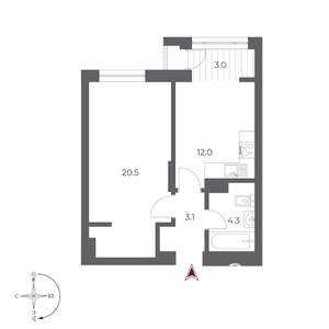 1-к квартира, вторичка, 43м2, 15/24 этаж