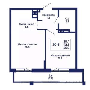 2-к квартира, вторичка, 46м2, 11/14 этаж