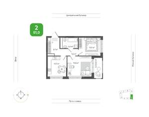 2-к квартира, вторичка, 51м2, 5/11 этаж
