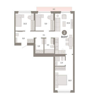 3-к квартира, вторичка, 85м2, 5/12 этаж