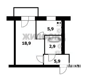 1-к квартира, вторичка, 29м2, 5/5 этаж