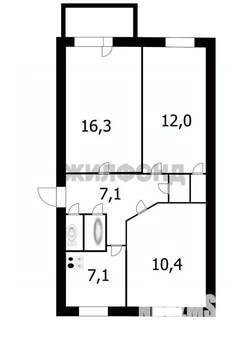 3-к квартира, вторичка, 59м2, 2/5 этаж