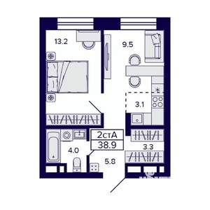 2-к квартира, вторичка, 39м2, 15/23 этаж