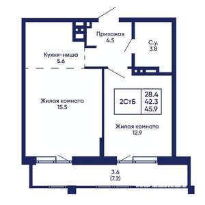 2-к квартира, вторичка, 46м2, 11/14 этаж