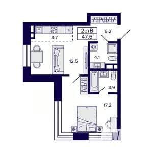 2-к квартира, вторичка, 48м2, 16/23 этаж