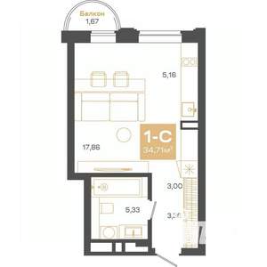 Студия квартира, вторичка, 35м2, 7/24 этаж