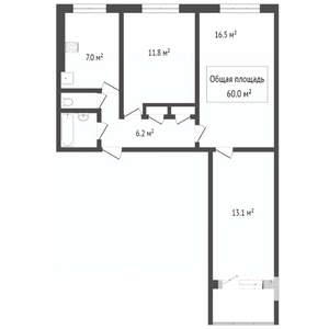 3-к квартира, вторичка, 60м2, 9/9 этаж