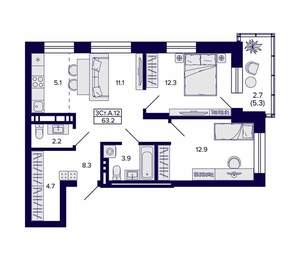 3-к квартира, вторичка, 63м2, 20/20 этаж