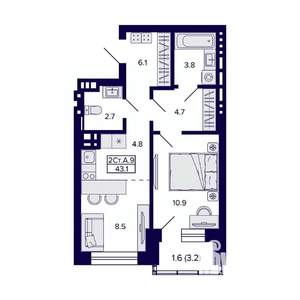 2-к квартира, вторичка, 43м2, 15/20 этаж
