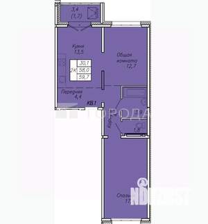 2-к квартира, вторичка, 60м2, 13/17 этаж