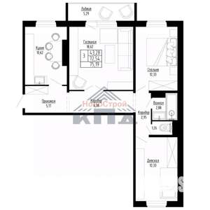 3-к квартира, вторичка, 75м2, 2/15 этаж