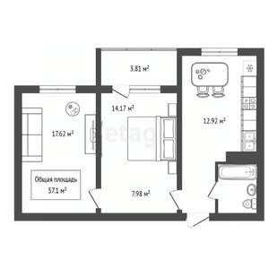 2-к квартира, вторичка, 57м2, 10/17 этаж