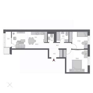 3-к квартира, строящийся дом, 74м2, 4/24 этаж
