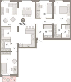 3-к квартира, вторичка, 127м2, 5/17 этаж