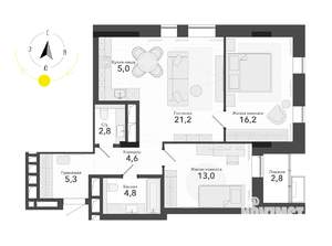 2-к квартира, строящийся дом, 76м2, 5/8 этаж