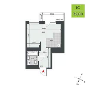 Студия квартира, строящийся дом, 32м2, 15/21 этаж