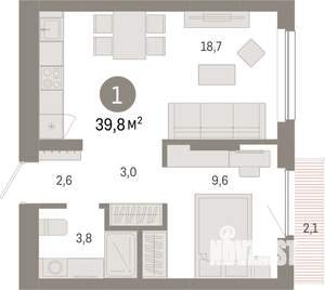 1-к квартира, вторичка, 40м2, 6/9 этаж