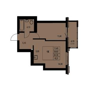 1-к квартира, строящийся дом, 42м2, 19/23 этаж