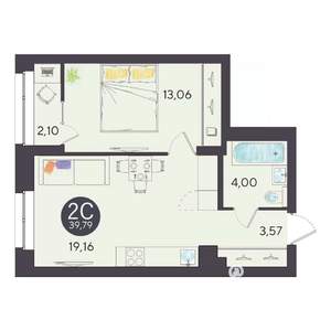 2-к квартира, строящийся дом, 40м2, 8/10 этаж