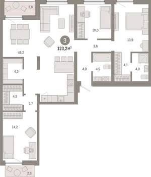 3-к квартира, вторичка, 123м2, 7/17 этаж