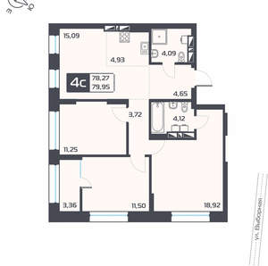 4-к квартира, вторичка, 80м2, 16/25 этаж