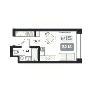 Студия квартира, вторичка, 22м2, 11/15 этаж