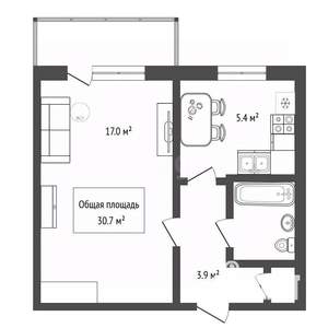 1-к квартира, вторичка, 31м2, 8/9 этаж