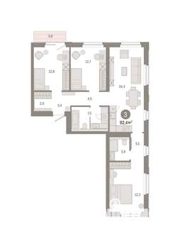 3-к квартира, вторичка, 92м2, 3/9 этаж