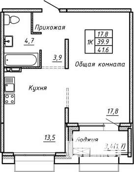 1-к квартира, вторичка, 42м2, 5/15 этаж