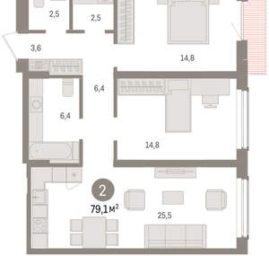 2-к квартира, вторичка, 79м2, 4/15 этаж