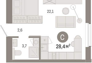 Студия квартира, вторичка, 28м2, 5/24 этаж