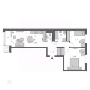 3-к квартира, строящийся дом, 74м2, 10/24 этаж