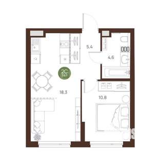 2-к квартира, вторичка, 39м2, 9/26 этаж