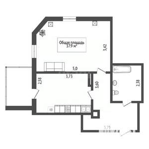 1-к квартира, вторичка, 38м2, 15/17 этаж