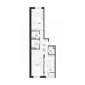 3-к квартира, вторичка, 75м2, 2/9 этаж