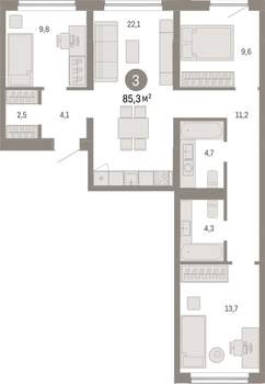 3-к квартира, вторичка, 85м2, 3/15 этаж