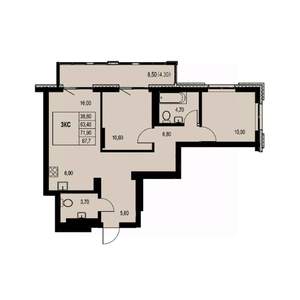 3-к квартира, вторичка, 68м2, 14/23 этаж