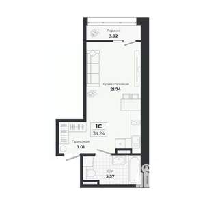 Студия квартира, строящийся дом, 30м2, 3/9 этаж