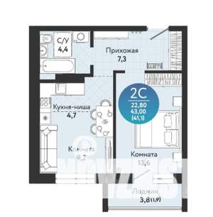 2-к квартира, вторичка, 41м2, 15/17 этаж