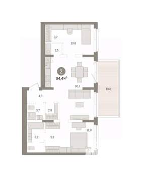 2-к квартира, вторичка, 94м2, 2/8 этаж