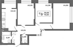 3-к квартира, вторичка, 71м2, 19/19 этаж