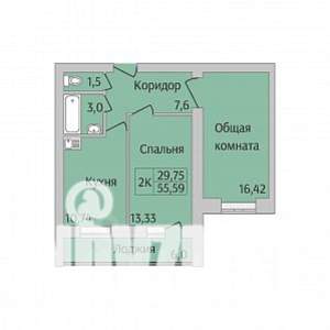 2-к квартира, вторичка, 56м2, 11/12 этаж