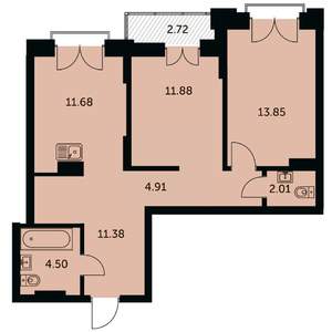 2-к квартира, строящийся дом, 62м2, 2/24 этаж