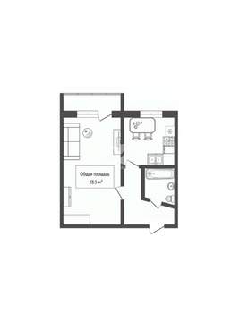 1-к квартира, вторичка, 29м2, 5/5 этаж