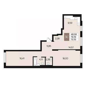 3-к квартира, вторичка, 79м2, 2/10 этаж